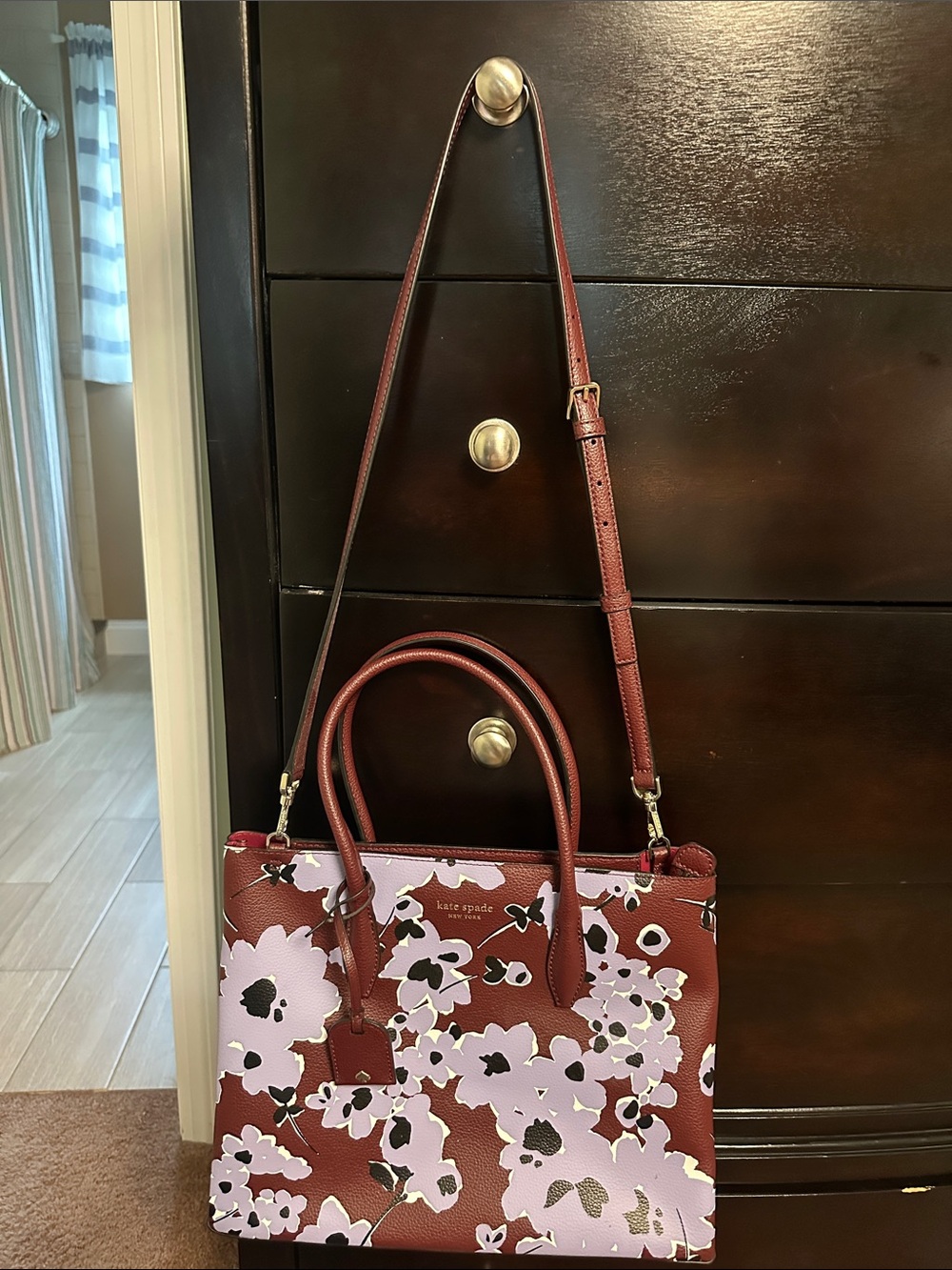 Kate Spade Eva Medium Top-zip Satchel Bag With Purple Floral Design, New